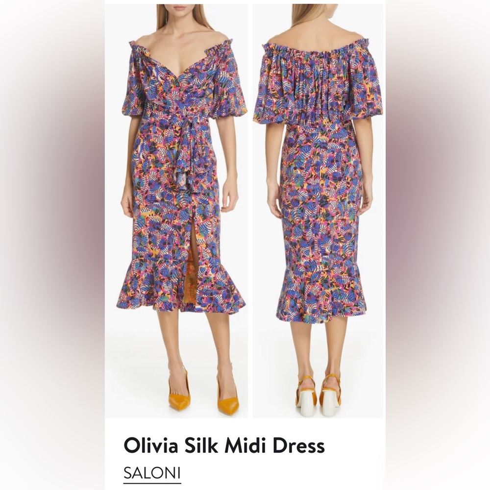NWT Saloni Olivia Silk Midi Dress